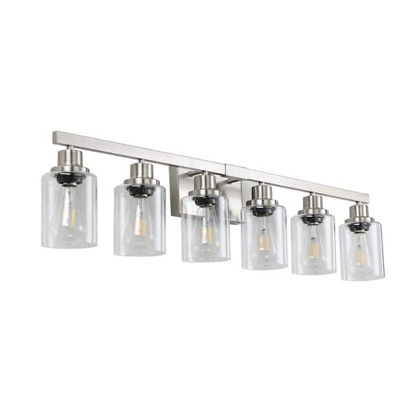 TOOLKISS 36.8 in. 6-Light Bathroom Vanity Light Fixture Brushed Nickel Finish with Clear Glass Shades