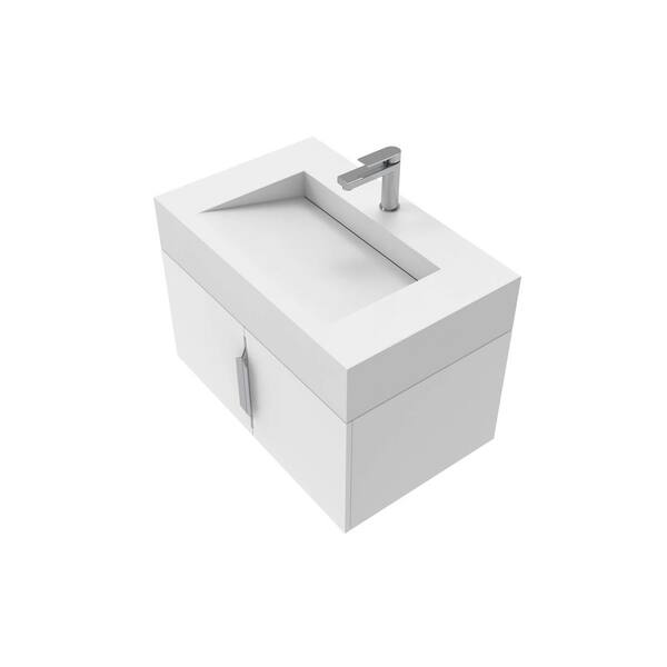castellousa 30 in. W x 18.9 in. D x 20.38 in. H Single Sink Bath Vanity in White in Brushed Nickel Trim with Solid Surface White Top