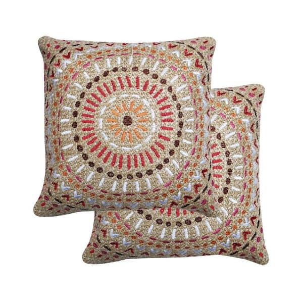 Beige Geometric Polyester 17 in. X 17 in. Throw Pillow Set of 2