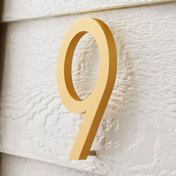 8 in. Brushed Brass Aluminum Floating or Flat Modern House Number 6