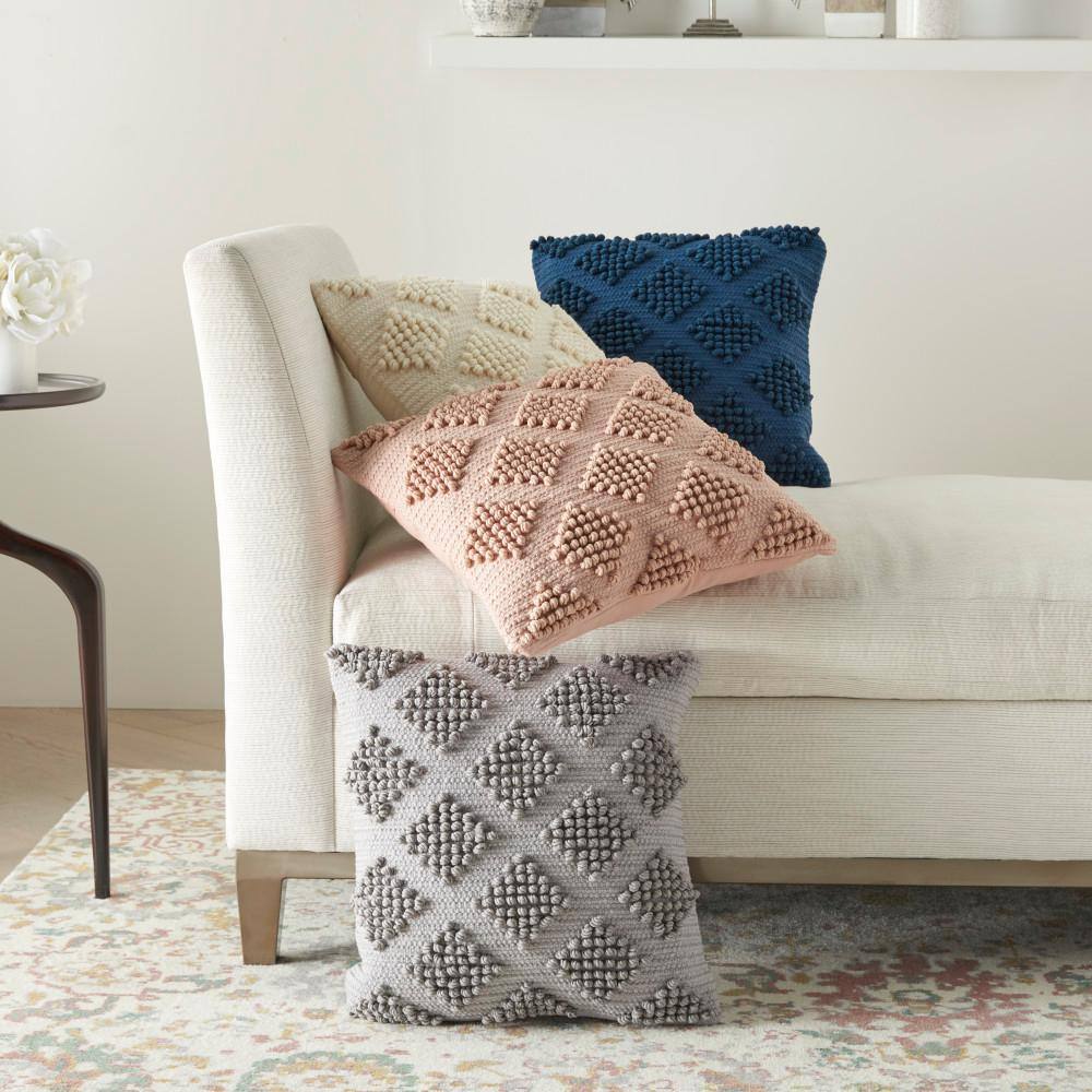 18" Light Gray Cotton Woven Diamond Square Throw Pillow