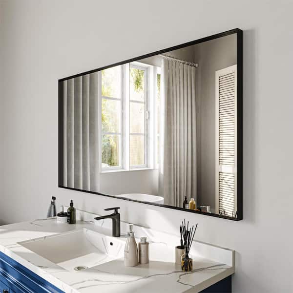 ORGANNICE 55 in. W x 30 in. H Black Rectangle Framed Tempered Glass Wall-mounted Mirror