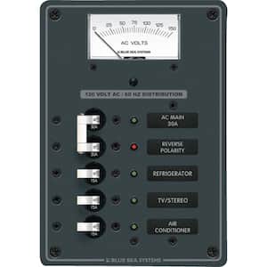 Traditional Metal Circuit Breaker Panel - AC Main + 3 Positions, AC Voltmeter
