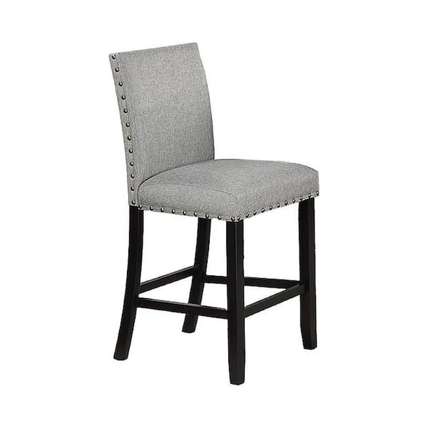 Benjara 24 in. Black, Gray and Gold High Back Wood Frame Bar Stool with Fabric Seat