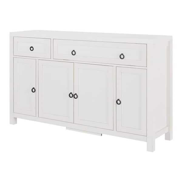 Unbranded 59.1 in. W x 15.7 in. D x 35.4 in. H Antique White Linen Cabinet Sideboard with Flip Door and Drawer, Adjustable Shelves