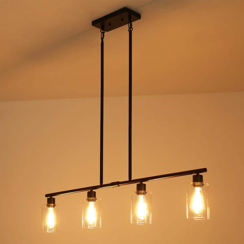 Black Metal and Clear Glass 4-Light Linear Pendant