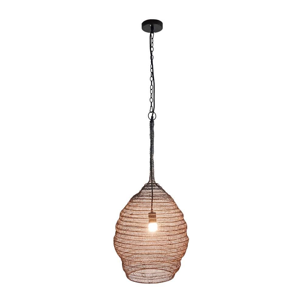 1-Light Black Basket Pendant Light with Iron Shade