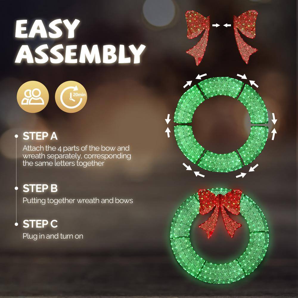 48-Inch Green and Red LED Lighted Outdoor Christmas Wreath