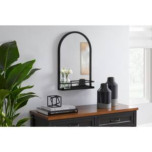 Medium Modern Arched Black Framed Mirror with Shelf (16 in. W x 24 in. H)