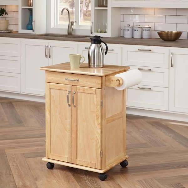 Natural Wood Kitchen Cart with Storage
