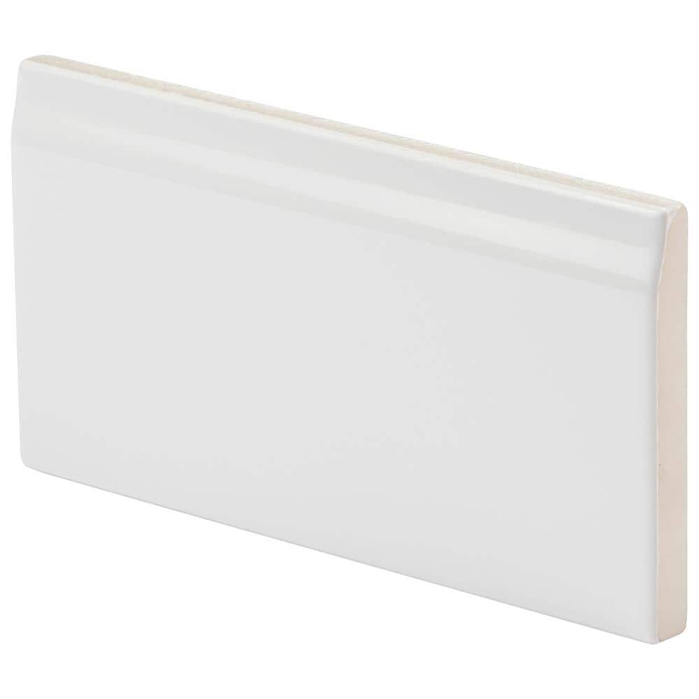 Ivy Hill Tile Rai White 4 in. x 8 in. Polished Porcelain Base Molding ...