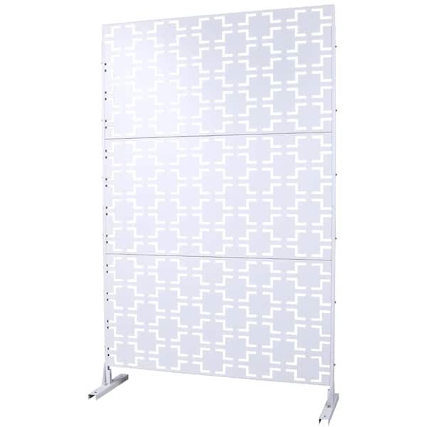 48" H x 76" W White Metal Privacy Screen with Stable Base, Privacy Fence Panels for Outdoor Freestanding