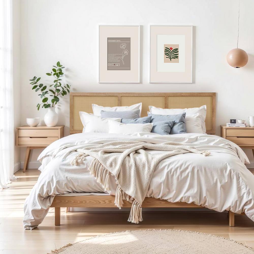 Natural Rubberwood and Rattan King Headboard