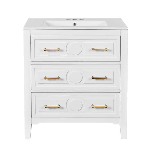 30 in. Single Sink Freestanding White Bath Vanity with White Ceramic Top Unassembled