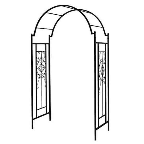 84x48 Iron Classic Garden Arbor Matte Black Outdoor Trellis Support for Climbing Roses Vines Lawn Patio