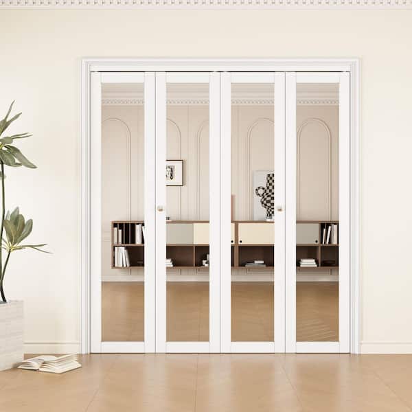 72 in. x 96 in. 1-Lite Mirrored Glass and Solid Core White Finished MDF Interior Closet Bi-fold Door with Hardware