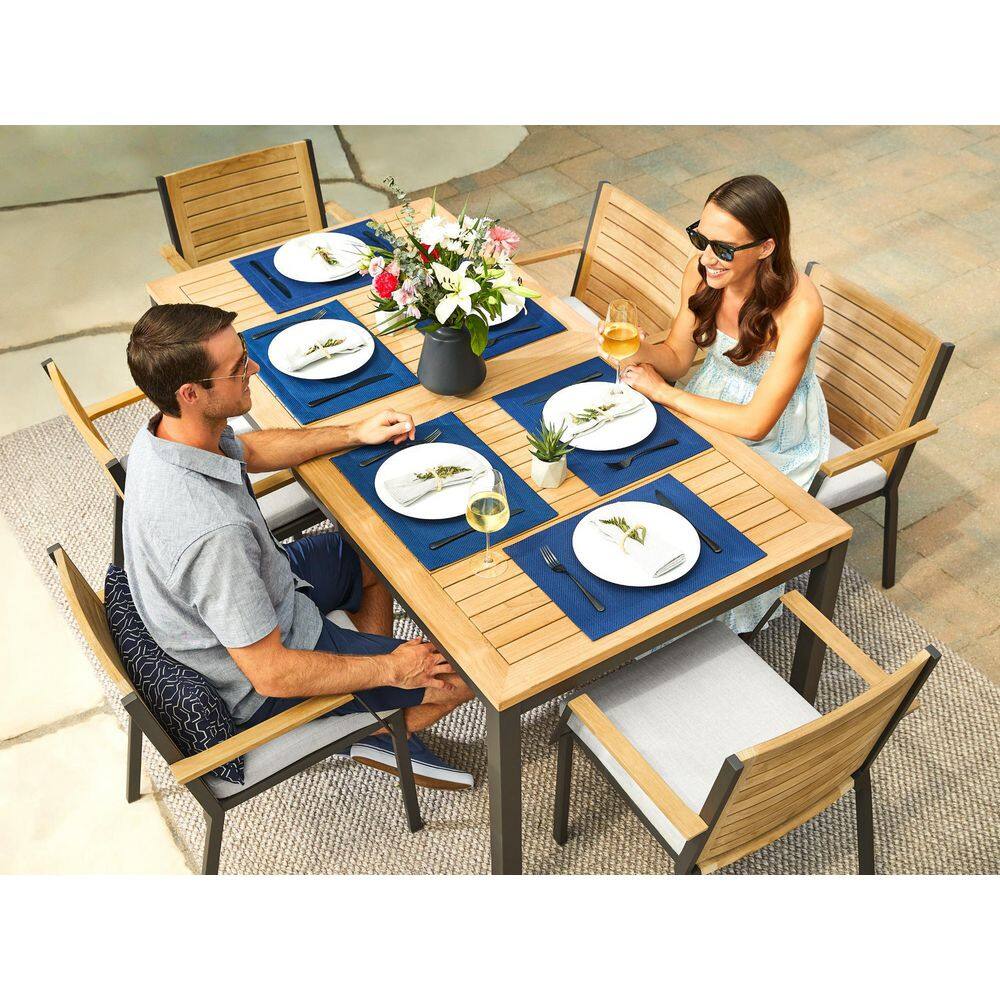 5-Piece Black and Teak Rectangular Dining Set