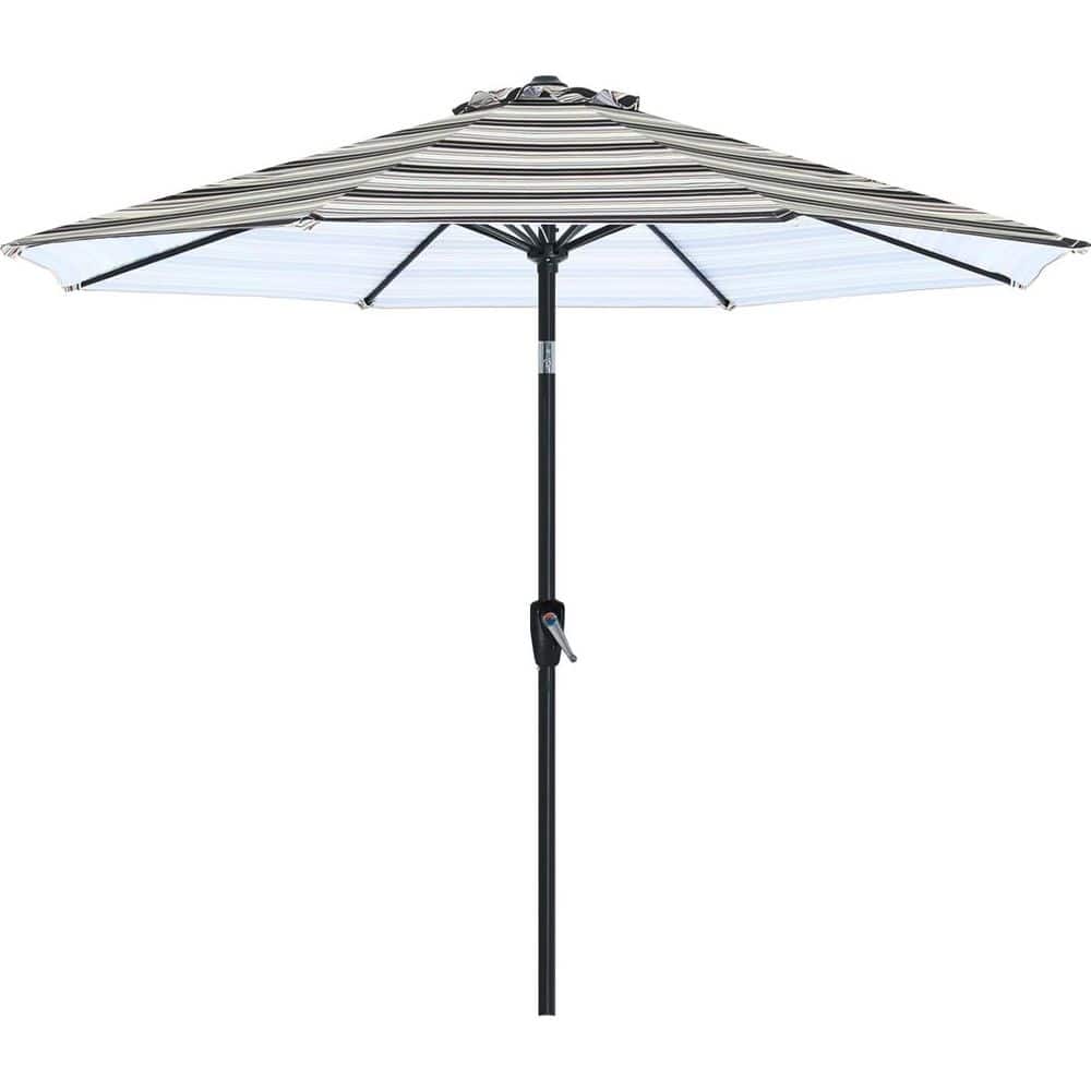 9 ft. Aluminum Market Tilt Patio Umbrella in Dark Blue Stripes with Push Bu