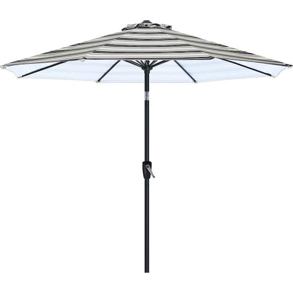 Unbranded 9 ft. Aluminum Market Tilt Patio Umbrella in Dark Blue Stripes with Push Button Tilt