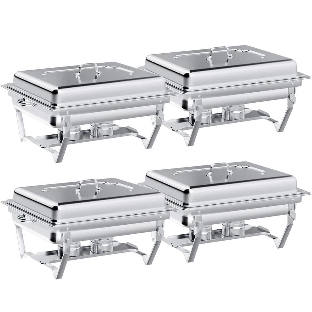 Chafing Dish Buffet Set 8 qt. Silver Stainless Steel Food Warmer with Lid Holder Easy Clean for Events Catering
