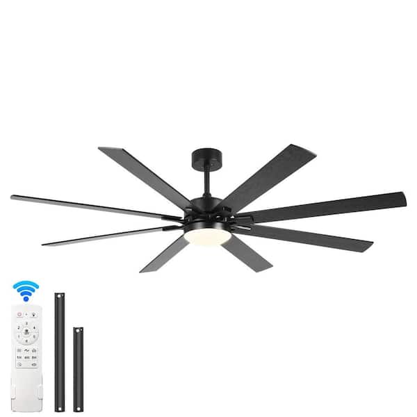 72 in. Black DC Motor Downrod Mount Standard Ceiling Fan with Remote Control Reversible, Ceiling Fans with Lights