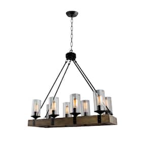 8-Light Black and Natural Brown Island Chandelier with no bulbs included