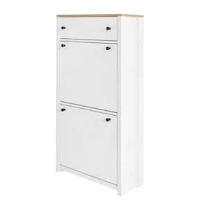 47.2 in. H x 23.6 in. W x 9.4 in. D White Shoe Storage Cabinet with 2-Flip Drawers