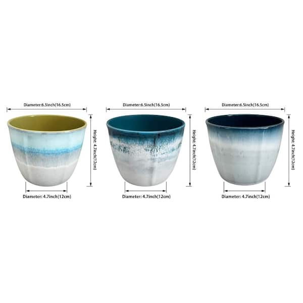 Faux Ceramic Pot 6 in. Yellow/ Green/ Blue Polystone Planter