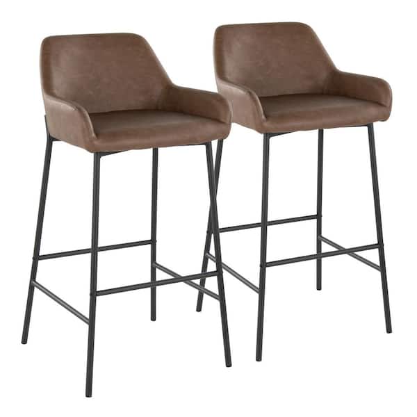 Lumisource Daniella 30 in. Espresso Faux Leather, Black Metal Fixed-Height Bar Stool (Set of 2)
