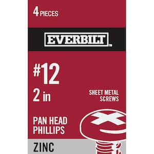 #12 x 2 in. Phillips Pan Head Zinc Plated Sheet Metal Screw (4-Pack)