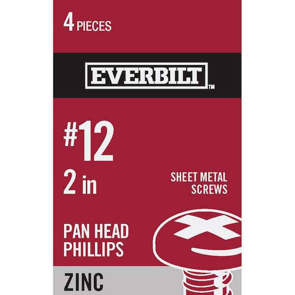 Everbilt #12 x 2 in. Zinc Plated Phillips Pan Head Sheet Metal Screw (4-Pack)