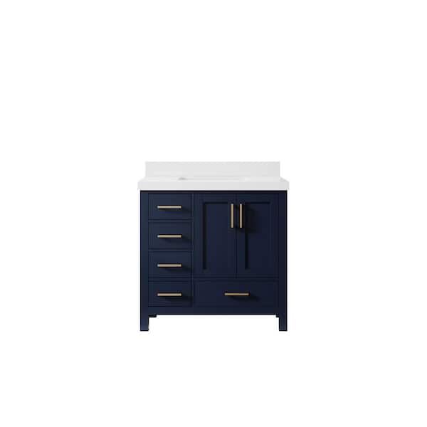 Willow Collections Malibu 36 in. W x 22 in. D x 36 in. H Single Sink Bath Vanity Center in Navy Blue with 2 in. White Quartz Top