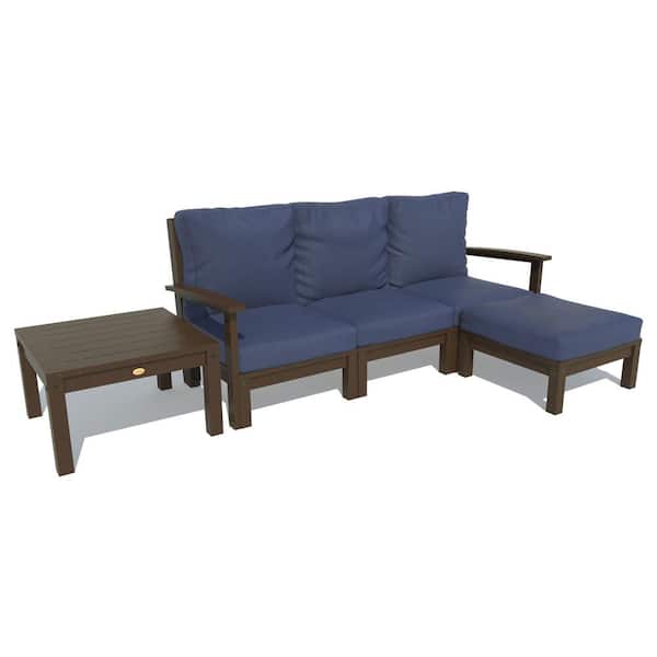 Highwood Bespoke Deep Seating 3-Piece Plastic Outdoor Couch, Ottoman and Side Table with Cushions