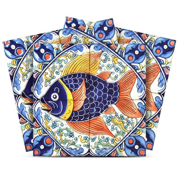 MI ALMA Blue, goldenrod, orange, and white smoke l29 4 in. x 4 in. Vinyl peel and stick tile (24 tiles, 2.67 sq. ft./pack)
