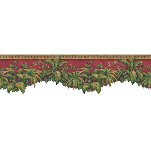 The Wallpaper Company 6.5 in. x 15 ft. Red and Green Jewel Tone Tropical Plants Border