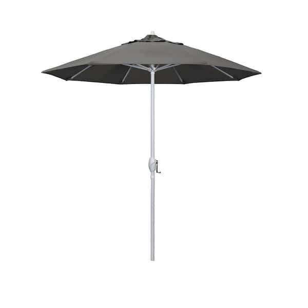 California Umbrella 7.5 ft. Matted White Aluminum Market Patio Umbrella Auto Tilt in Charcoal Sunbrella