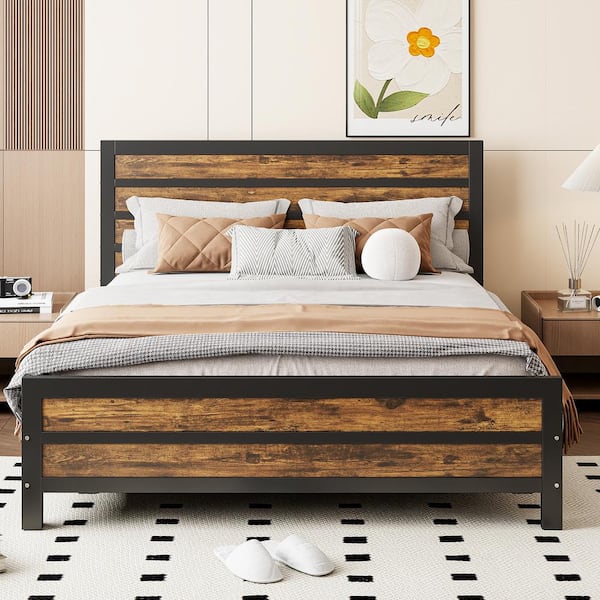 Black Metal Frame Queen Size Platform Bed with Underneath Storage