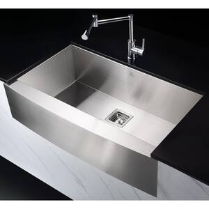 ELYSIAN Series 35.875 in. 0 Hole Farm House Single Basin Kitchen Sink in Handmade Stainless Steel