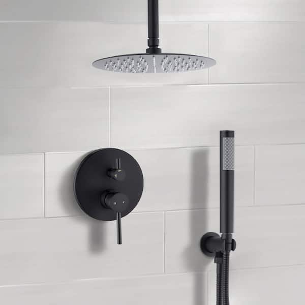 2-Handle 2-Spray Round High Pressure Shower Faucet with 10 in. Ceiling Shower Faucet Set in Matte Black (Valve Included)