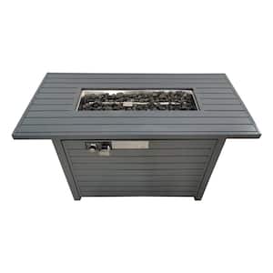 42 in. W Gray Square Steel Base Outdoor LP Gas Fire Pit Table with Electronic Adjustable Igition, Lava Rocks, 50000 BTU