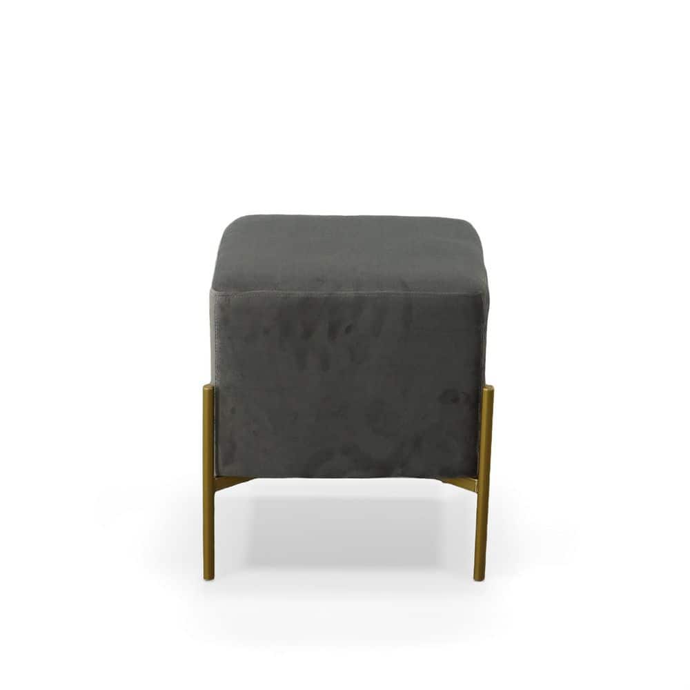 Ethan Contemporary Gray Velvet Accent Stool with Gold Finish Legs