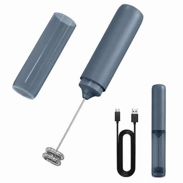 Stainless Steel Handheld Electric Milk Frother Portable Dual-Ring Coffee Foam Maker, Blue