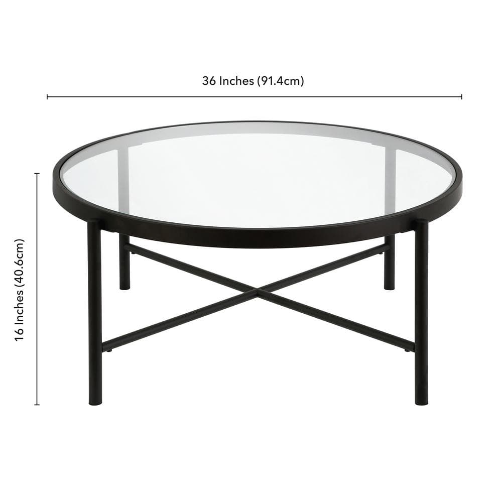 Duxbury 36" Blackened Bronze Round Glass Coffee Table