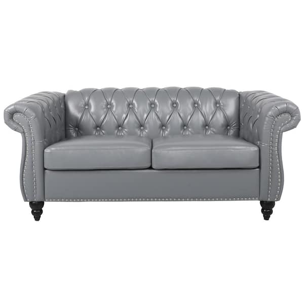 ATHMILE Grey 62 in. Faux Leather 2-Seater Loveseat