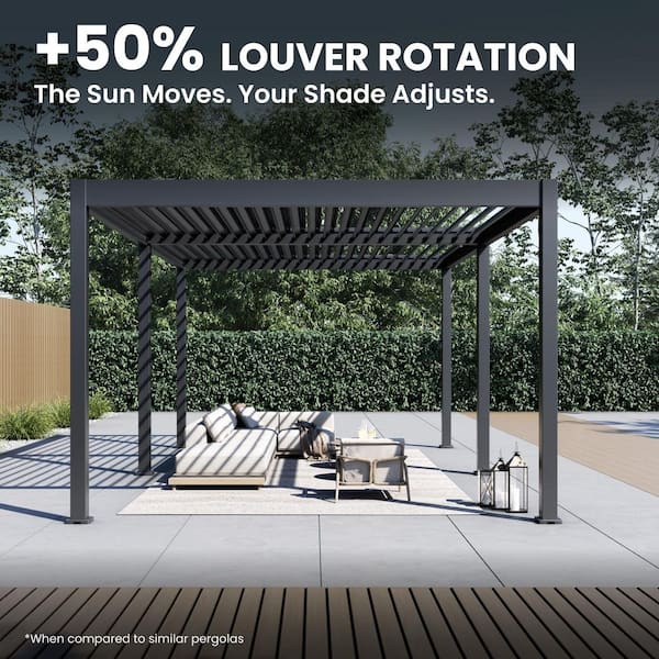 Grand Tuscan 12 ft. x 14 ft. Slate Gray Aluminum Louvered Pergola