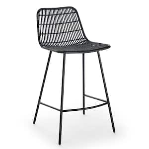 Vintage Classic 34 in. Black Low Back Steel Frame Rattan Bar Stools with Footrest Artistic Dining Chair (Set of 2)