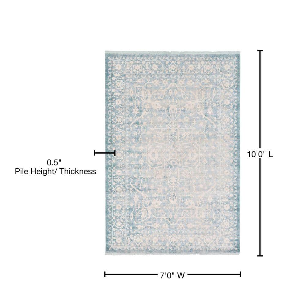 Elegant Light Blue and Ivory Abstract Indoor Area Rug, 7' x 10'