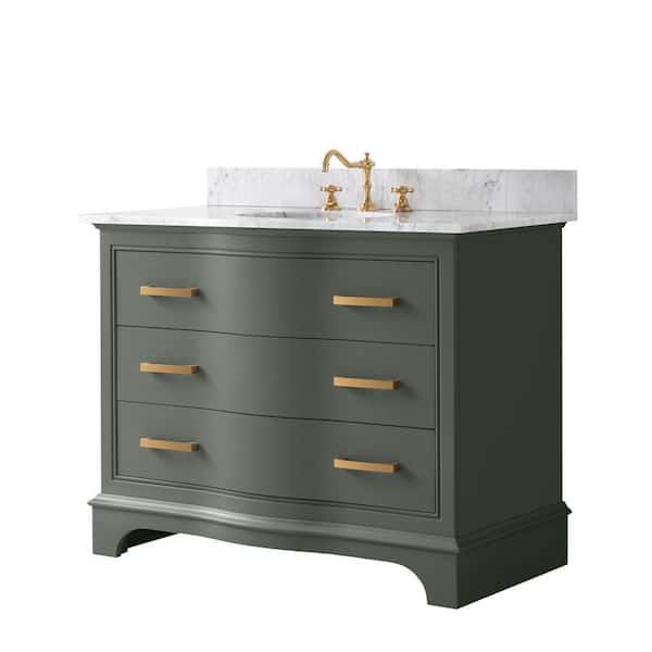 Monroe 42 in. W x 22 in. D Bath Vanity in Vintage Green with Natural Marble Vanity Top in Carrara White with White Sink