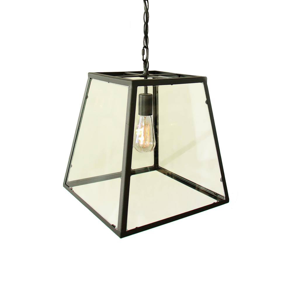 Minerva 16" Black Antique Metal Edison Pendant Lamp with Clear Glass Shade