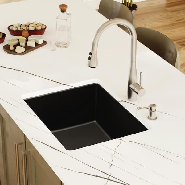 Black Quartz 24.38 in Single Bowl Undermount Kitchen Sink